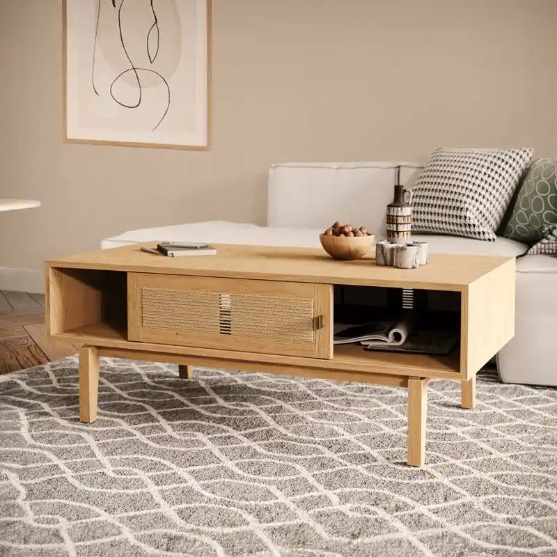 Studio London Lucas Storage Oak Wood Coffee Table for Living Room