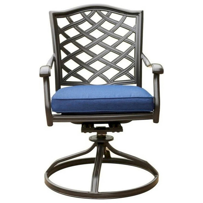 Wynn 25 Inch Modern Patio Dining Swivel Chair with Cushion, Set of 2, Blue