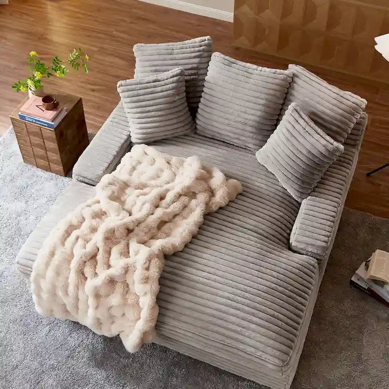 Modern Double Sleeper Sofa BedComfortable Cloud Couch Daybed Soft Fluffy Corduroy Upholstery