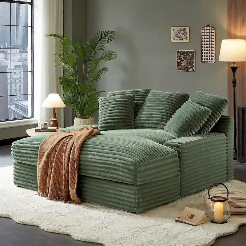 Modern Double Sleeper Sofa BedComfortable Cloud Couch Daybed Soft Fluffy Corduroy Upholstery