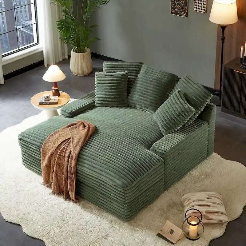 Modern Double Sleeper Sofa BedComfortable Cloud Couch Daybed Soft Fluffy Corduroy Upholstery