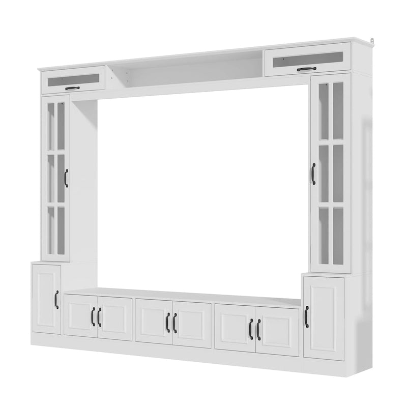 Modern White Entertainment Center Tempered Glass Doors Hydraulic Top