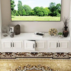 Modern White Entertainment Center Tempered Glass Doors Hydraulic Top