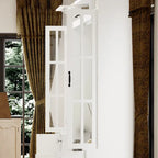 Modern White Entertainment Center Tempered Glass Doors Hydraulic Top