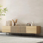 Stylish mid-century modern TV stand for up to 80 TVs. Ample storage for media devices, cable management. easy assembly.