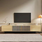 Stylish mid-century modern TV stand for up to 80 TVs. Ample storage for media devices, cable management. easy assembly.