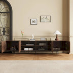 Stylish mid-century modern TV stand for up to 80 TVs. Ample storage for media devices, cable management. easy assembly.