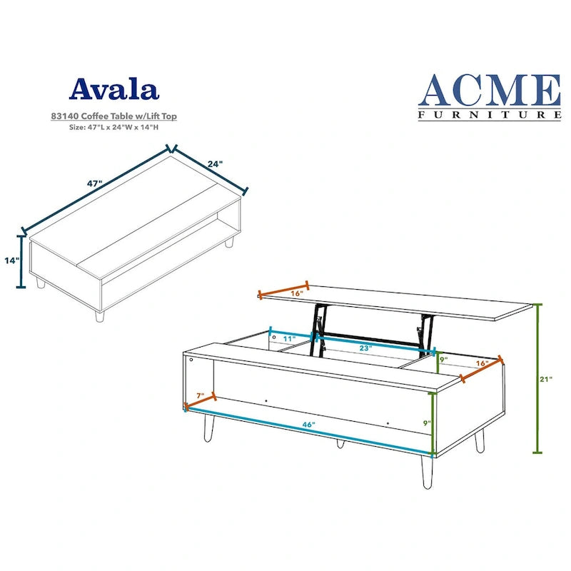 ACME Avala Coffee Table w/Lift Top in Walnut & Black