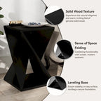 COZAYH Farmhouse End Table Square Solid Wood Side Table Rustic Plant Stand With Twisted Design, Natural Wood, Black