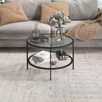 HOMCOM Side Table with Storage, 26 Round End Table, 2-Tier Tempered Glass Coffee Table with Steel Frame for Living Room