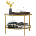 HOMCOM Side Table with Storage, 26 Round End Table, 2-Tier Tempered Glass Coffee Table with Steel Frame for Living Room