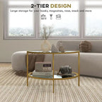 HOMCOM Side Table with Storage, 26 Round End Table, 2-Tier Tempered Glass Coffee Table with Steel Frame for Living Room