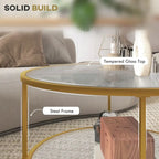 HOMCOM Side Table with Storage, 26 Round End Table, 2-Tier Tempered Glass Coffee Table with Steel Frame for Living Room