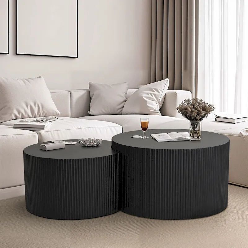 Vertical Stripe Design Nesting Coffee Table Set for Living Room, Bedroom