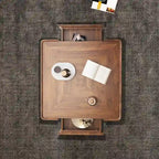 Mid-Century Modern Suqare Wood Finish Coffee Table with Drawers