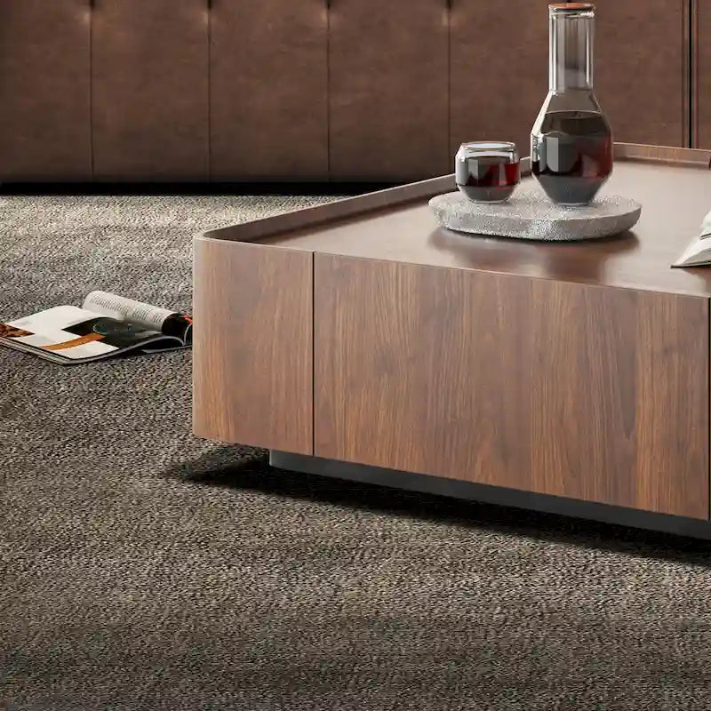 Mid-Century Modern Suqare Wood Finish Coffee Table with Drawers