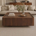 Mid-Century Modern Suqare Wood Finish Coffee Table with Drawers
