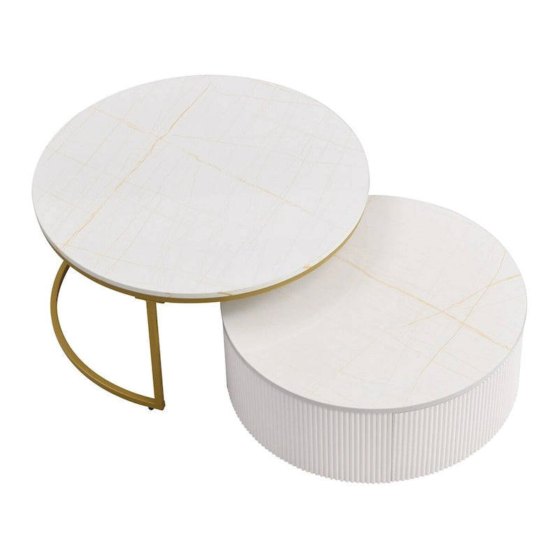 Modern Round Nesting Coffee Table with Drawer (Set of 2) by Harper&Bright Designs