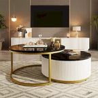 Modern Round Nesting Coffee Table with Drawer (Set of 2) by Harper&Bright Designs