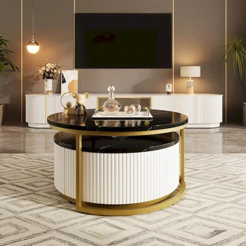 Modern Round Nesting Coffee Table with Drawer (Set of 2) by Harper&Bright Designs