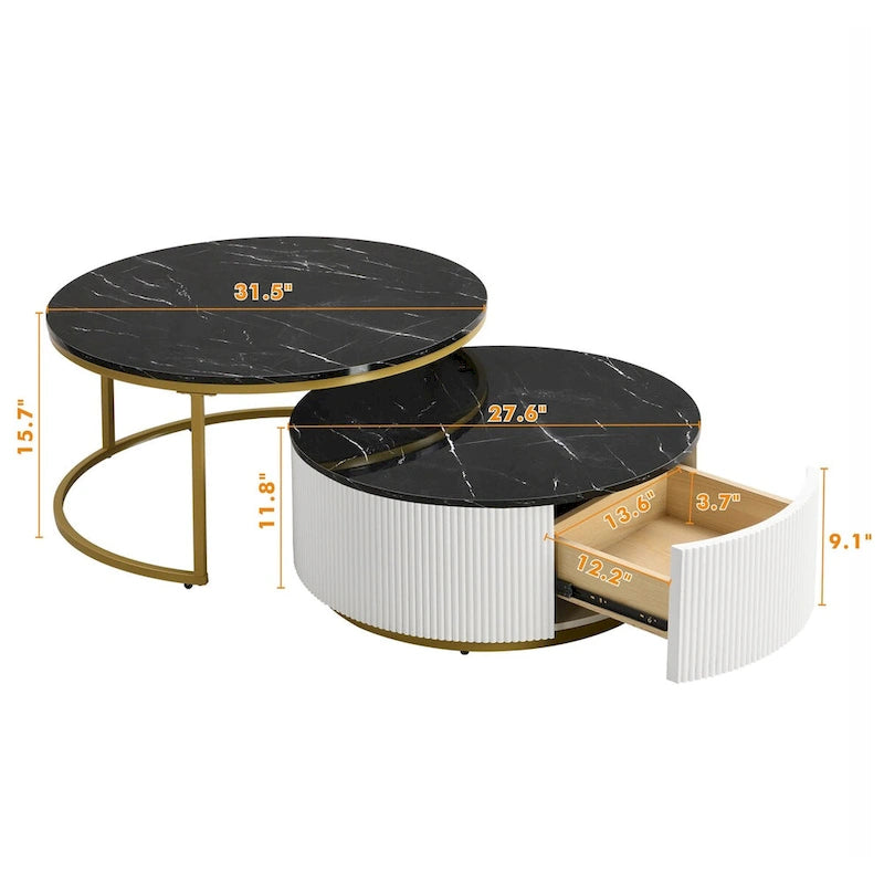 Modern Round Nesting Coffee Table with Drawer (Set of 2) by Harper&Bright Designs