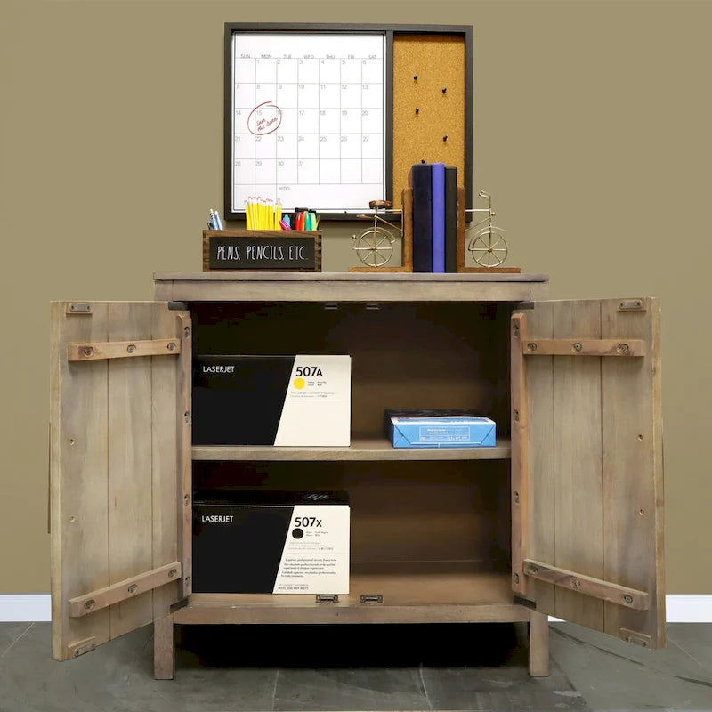 32W 2-door Ash Grey Mango Wood Accent Cabinet