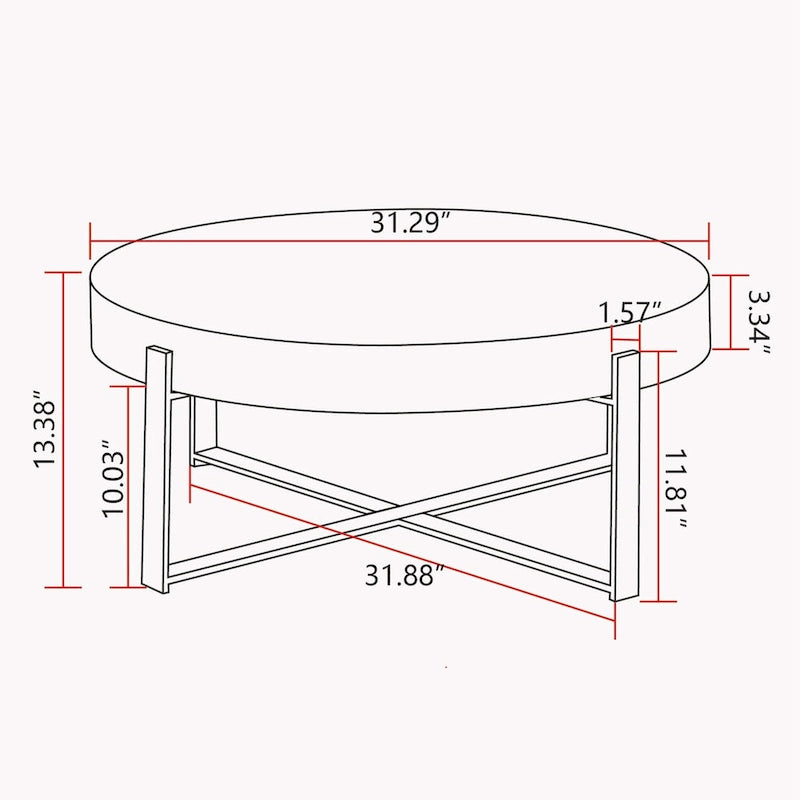 31.29 Splicing Round Coffee Table,Fir Wood Table Top with Gold Cross Legs Base
