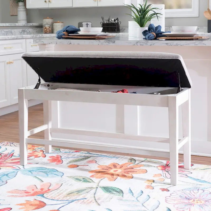 Mckee White Upholstered Storage Counter Dining Bench