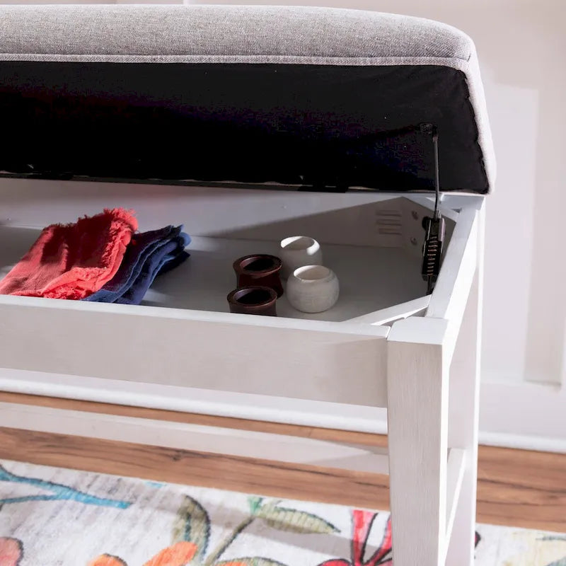 Mckee White Upholstered Storage Counter Dining Bench
