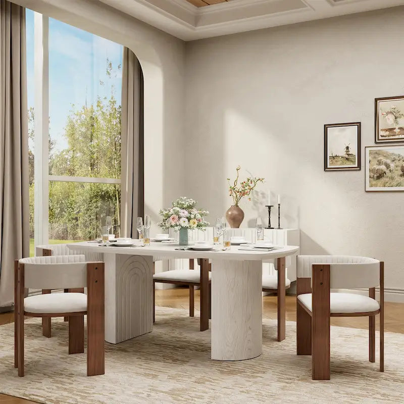 Beige Wood Dining Table - 6 Seater 70.86"