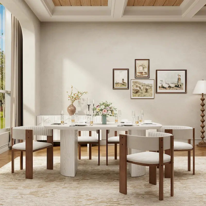 Beige Wood Dining Table - 6 Seater 70.86"