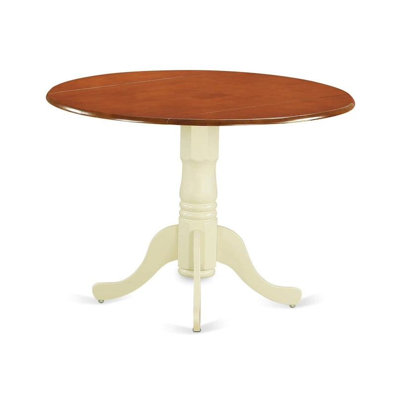 East West Furniture 3 Piece Dining Table Set Contains a Round Dining Room Table and 2 Wooden Seat Chairs, Buttermilk & Cherry