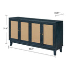 Roomfitters Handcrafted Premium Grain Panels,Rattan Sideboard Buffet Cabinet, Accent Storage Cabinet, Navy Blue - N/A