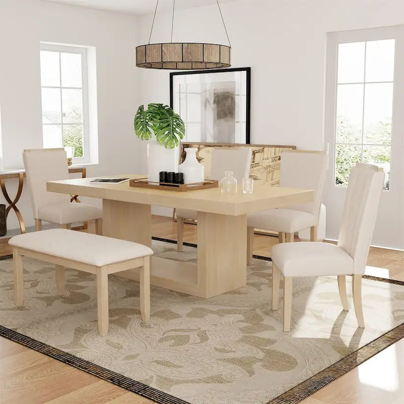 Contemporary 6-Piece 78inch Extendable Pedestal Dining Table Set