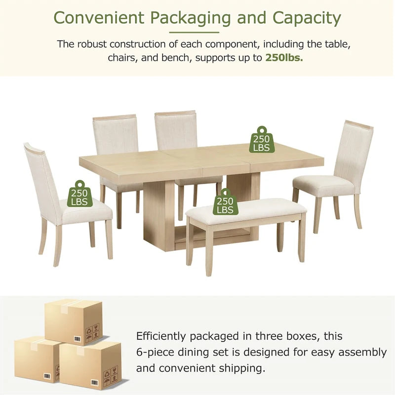 Contemporary 6-Piece 78inch Extendable Pedestal Dining Table Set