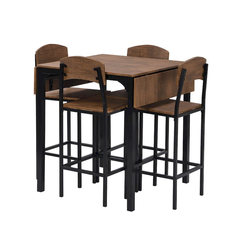 Farmhouse 5-piece Counter Height Drop Leaf Dining Table Set with Dining Chairs for 4