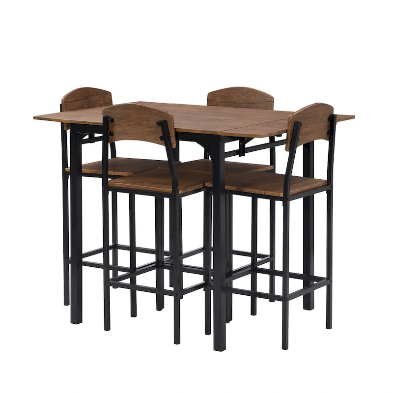 Farmhouse 5-piece Counter Height Drop Leaf Dining Table Set with Dining Chairs for 4