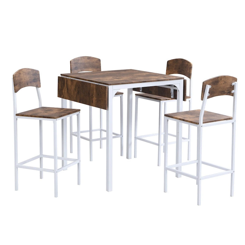 Farmhouse 5-piece Counter Height Drop Leaf Dining Table Set with Dining Chairs for 4