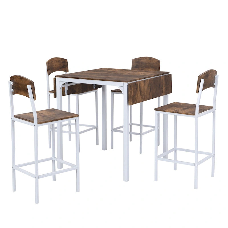 Farmhouse 5-piece Counter Height Drop Leaf Dining Table Set with Dining Chairs for 4