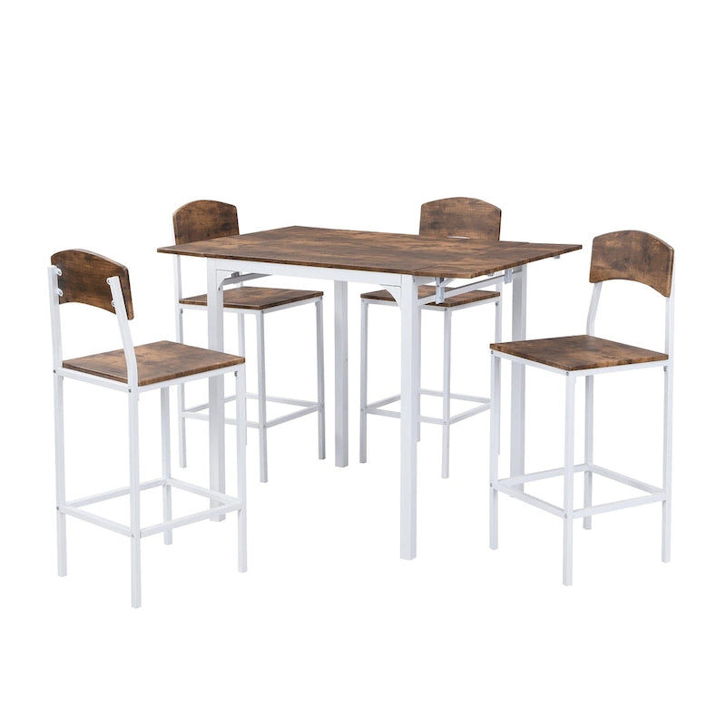 Farmhouse 5-piece Counter Height Drop Leaf Dining Table Set with Dining Chairs for 4