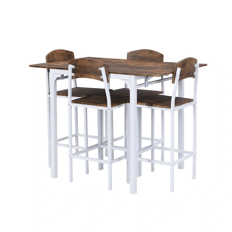 Farmhouse 5-piece Counter Height Drop Leaf Dining Table Set with Dining Chairs for 4