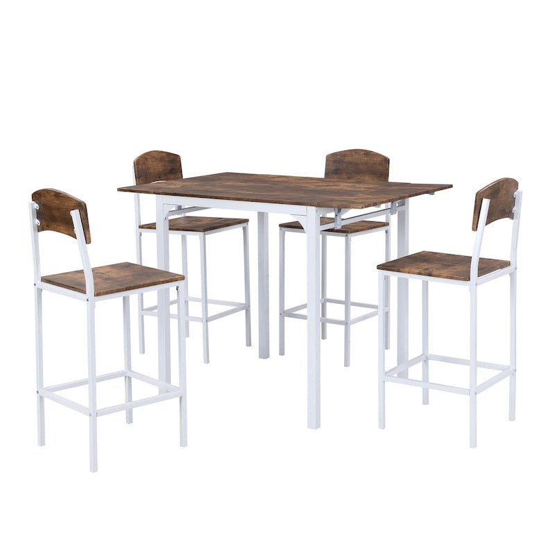 Farmhouse 5-piece Counter Height Drop Leaf Dining Table Set with Dining Chairs for 4