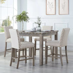 Morden Fort Farmhouse Style 5-piece Square Bar Table Set, 4 Upholstered Counter Stools with Bar Table Dining Set