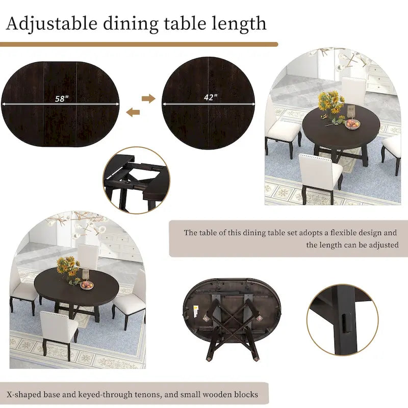 Farmhouse Round Extendable Dining Table with 16 Leaf Wood Kitchen Table
