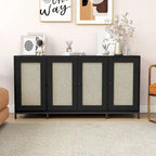 59 Wide 4 Door Wood Sideboard Storage Cabinet with Shelves - 59in