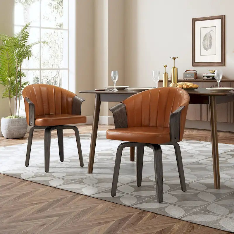 Art Leon Bentwood and PU Swivel Dining Chairs (Set of 2)