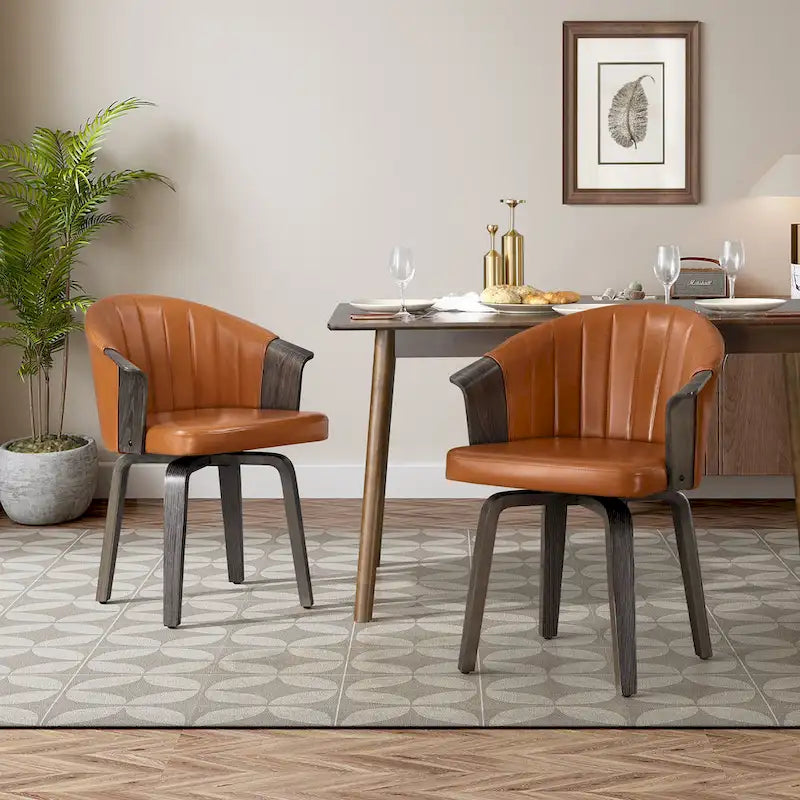 Art Leon Bentwood and PU Swivel Dining Chairs (Set of 2)