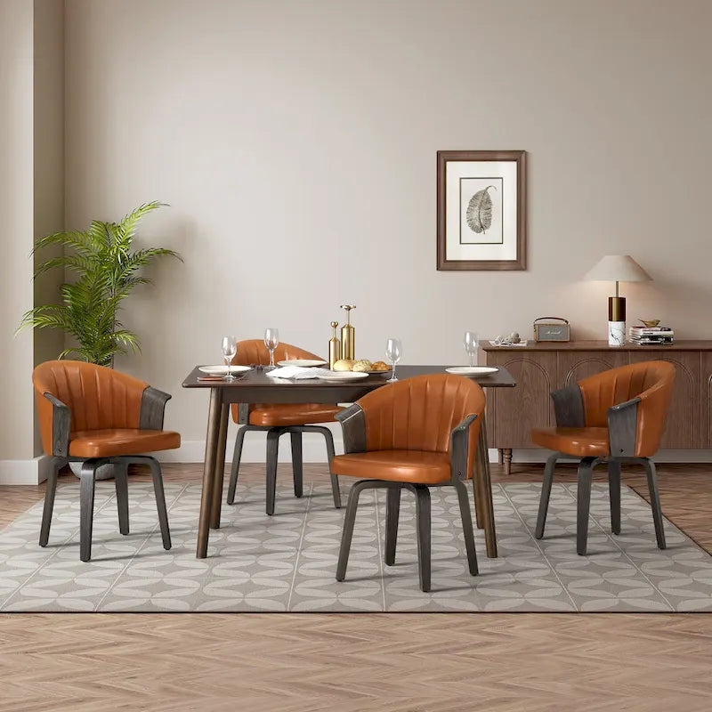 Art Leon Bentwood and PU Swivel Dining Chairs (Set of 2)