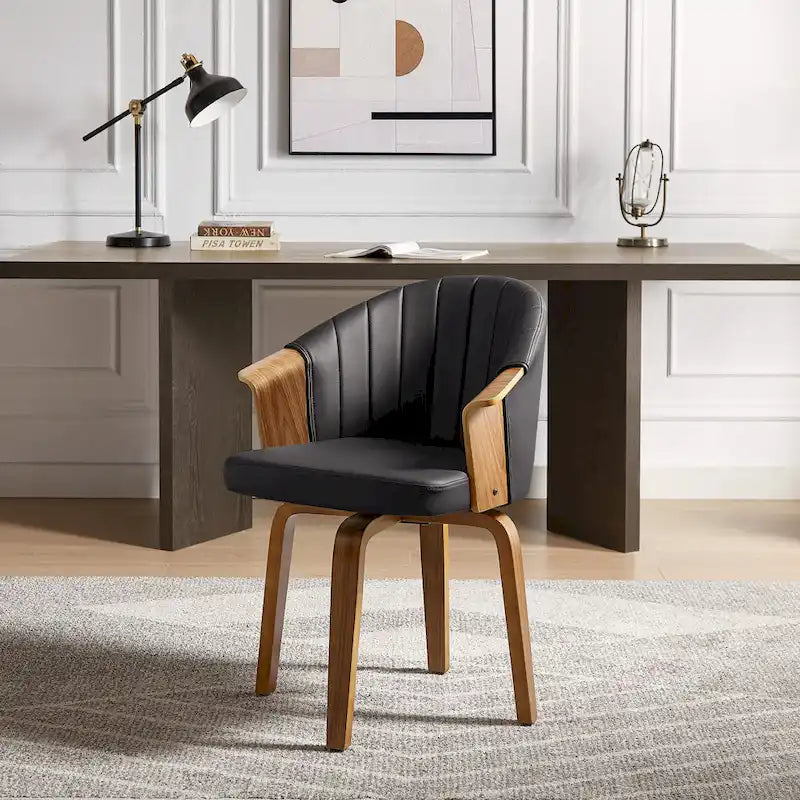 Art Leon Bentwood and PU Swivel Dining Chairs (Set of 2)