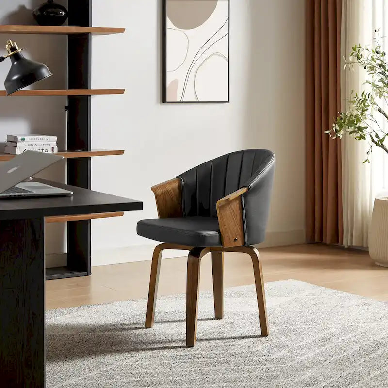 Art Leon Bentwood and PU Swivel Dining Chairs (Set of 2)